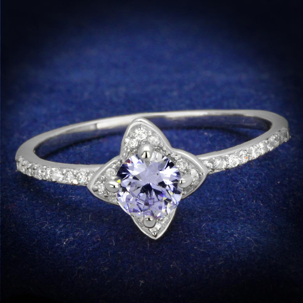 TS432 - Rhodium 925 Sterling Silver Ring with AAA Grade CZ  in Light Amethyst-0