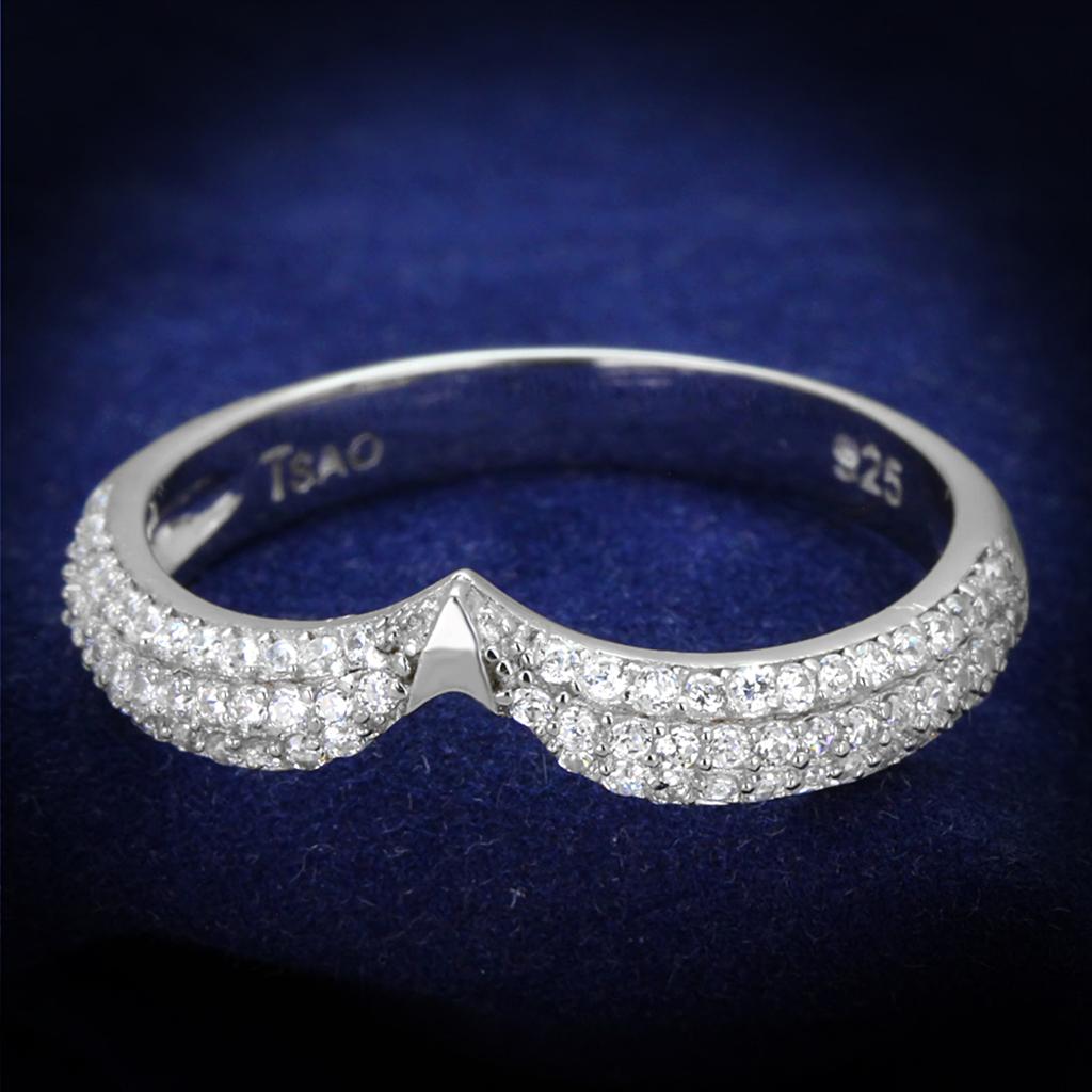TS433 - Rhodium 925 Sterling Silver Ring with AAA Grade CZ  in Clear-0