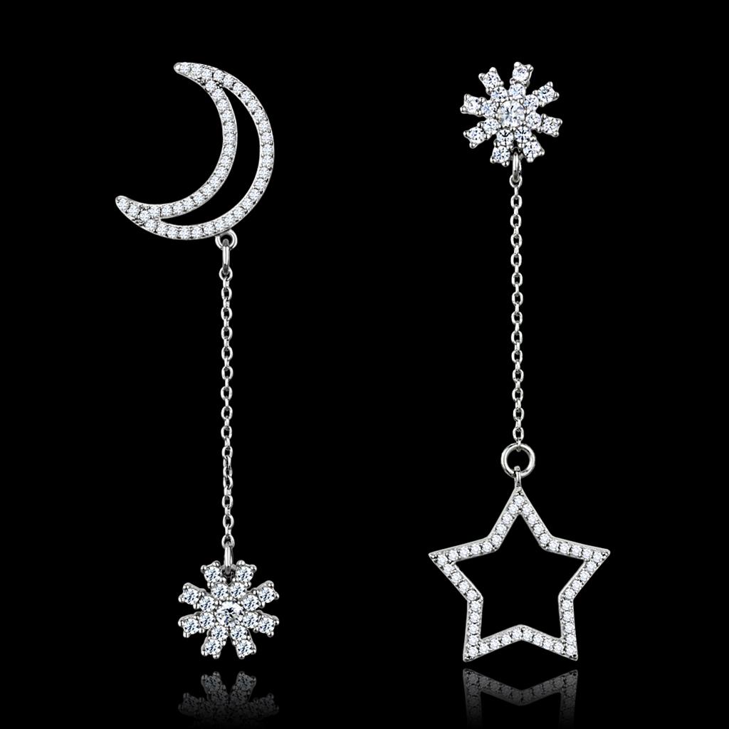 TS437 - Rhodium 925 Sterling Silver Earrings with AAA Grade CZ  in Clear-0