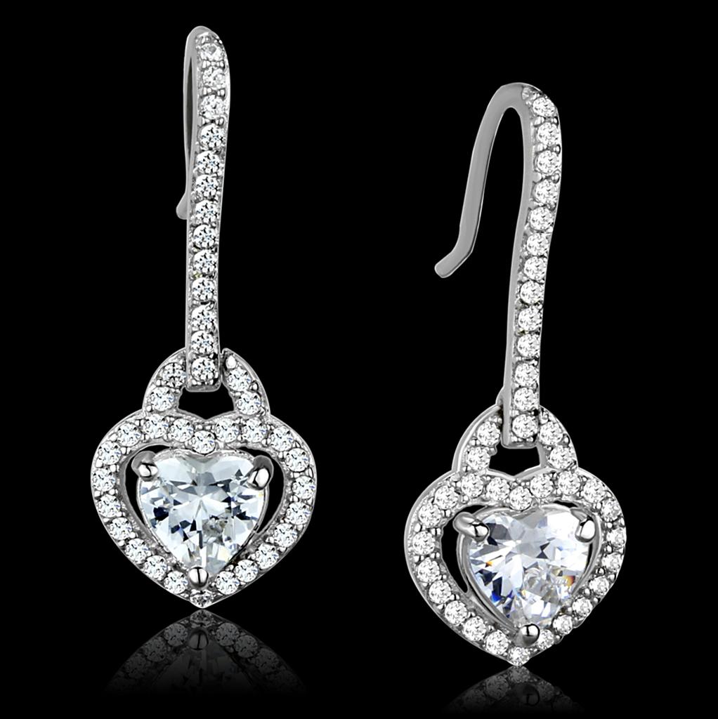 TS439 - Rhodium 925 Sterling Silver Earrings with AAA Grade CZ  in Clear-0