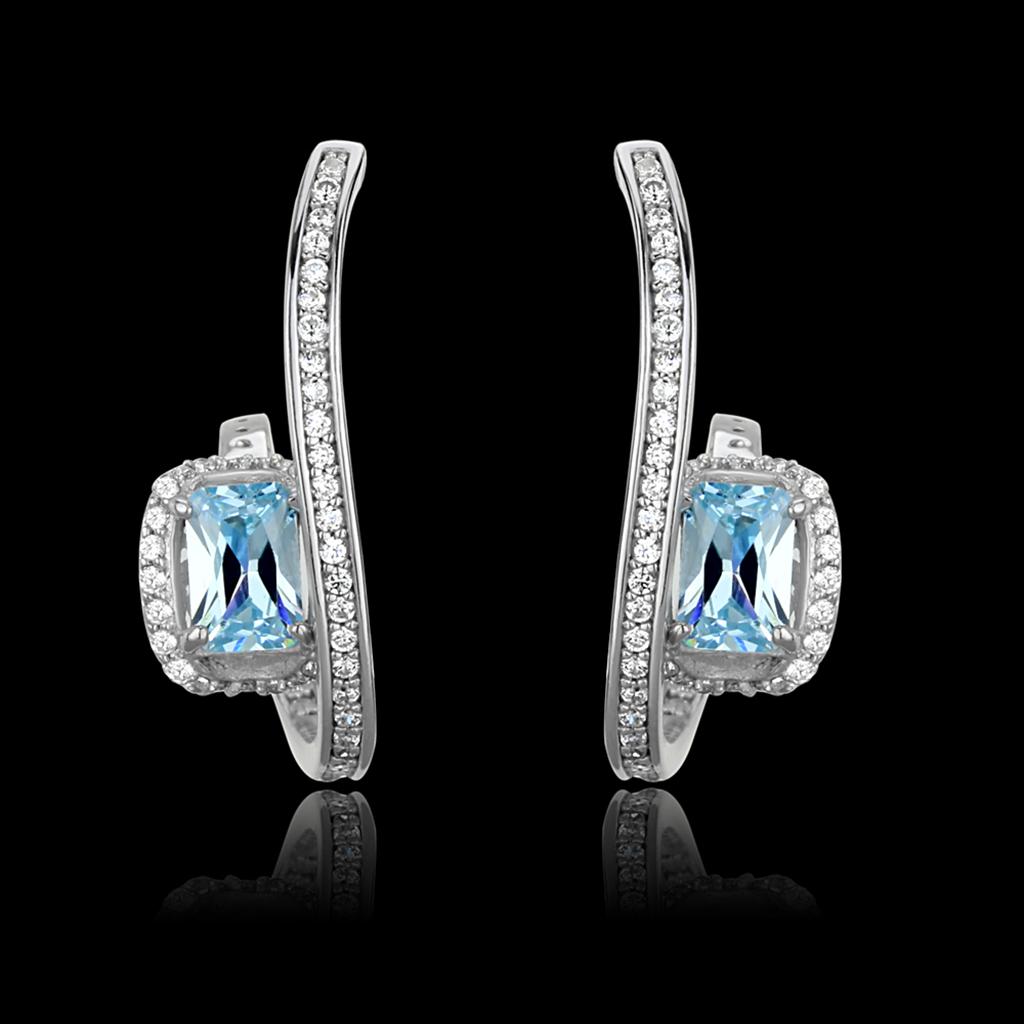 TS442 - Rhodium 925 Sterling Silver Earrings with AAA Grade CZ  in Sea Blue-0