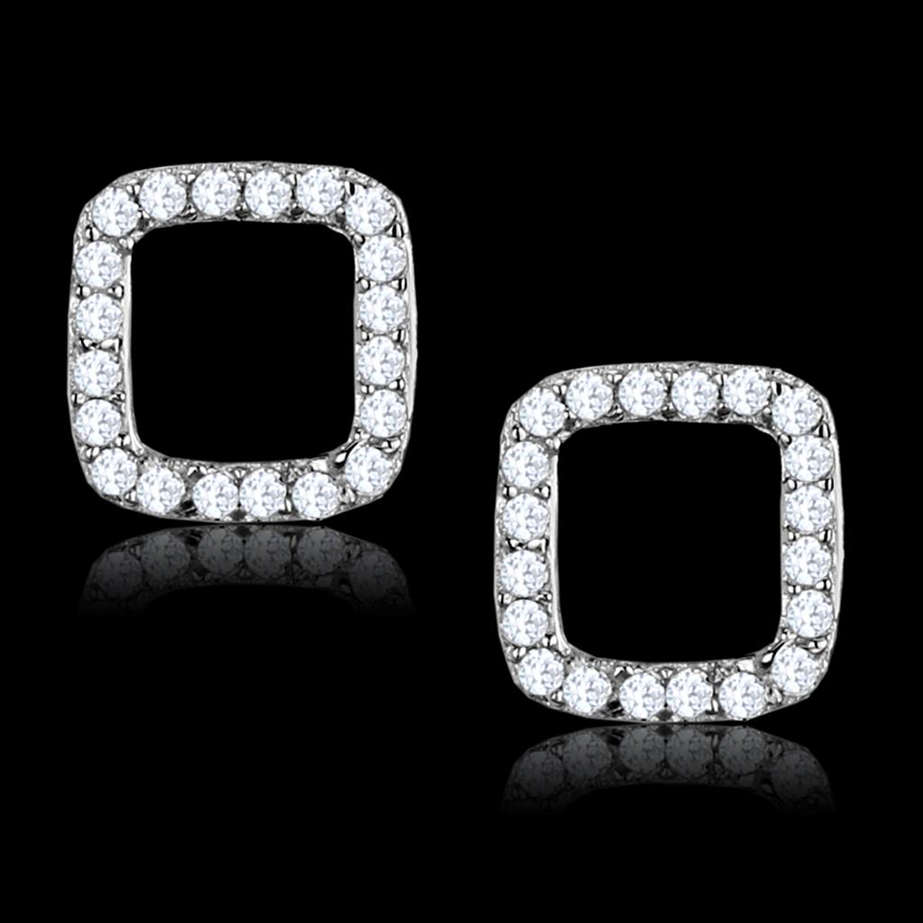 TS445 - Rhodium 925 Sterling Silver Earrings with AAA Grade CZ  in Clear-0