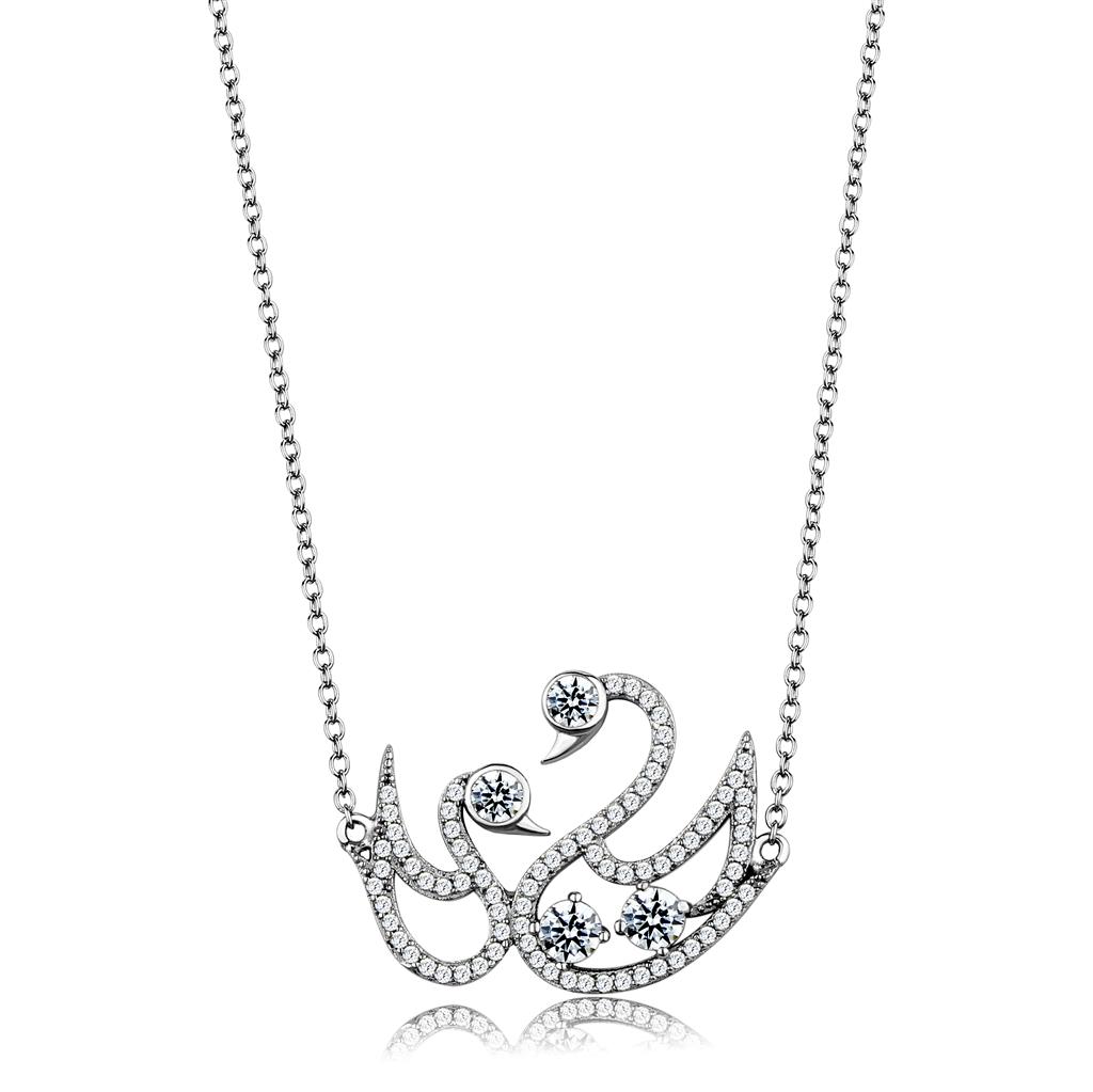 TS447 - Rhodium 925 Sterling Silver Chain Pendant with AAA Grade CZ  in Clear-0