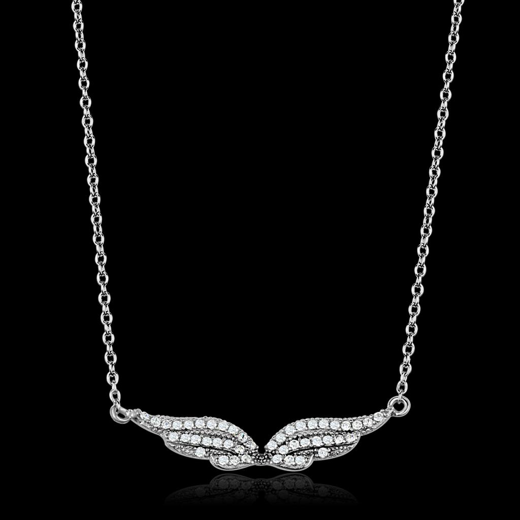TS448 - Rhodium 925 Sterling Silver Chain Pendant with AAA Grade CZ  in Clear-0