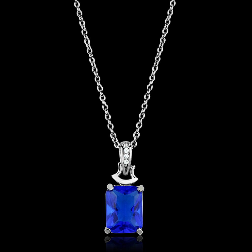 TS449 - Rhodium 925 Sterling Silver Chain Pendant with Synthetic Synthetic Glass in Montana-0