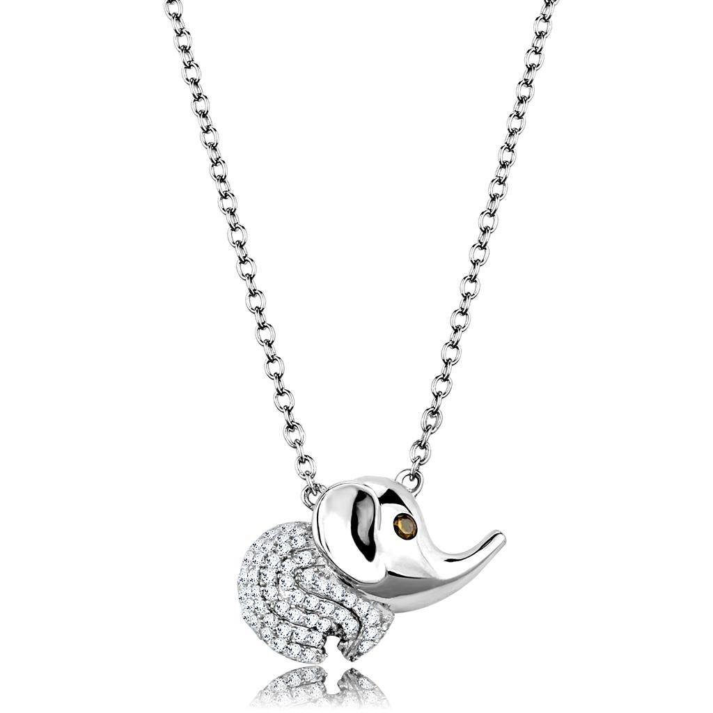 TS450 - Rhodium 925 Sterling Silver Chain Pendant with AAA Grade CZ  in Topaz-0