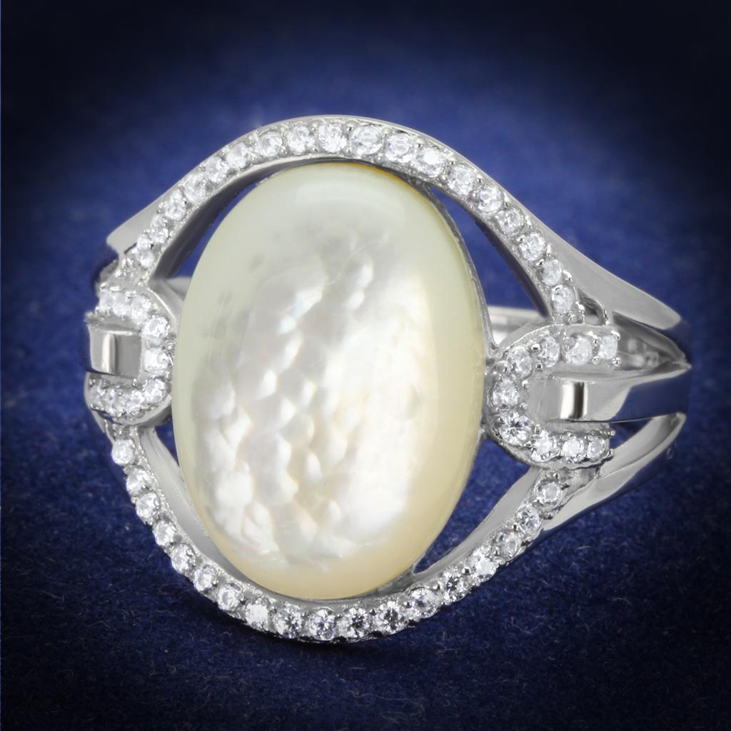 TS456 - Rhodium 925 Sterling Silver Ring with Precious Stone Conch in White-0