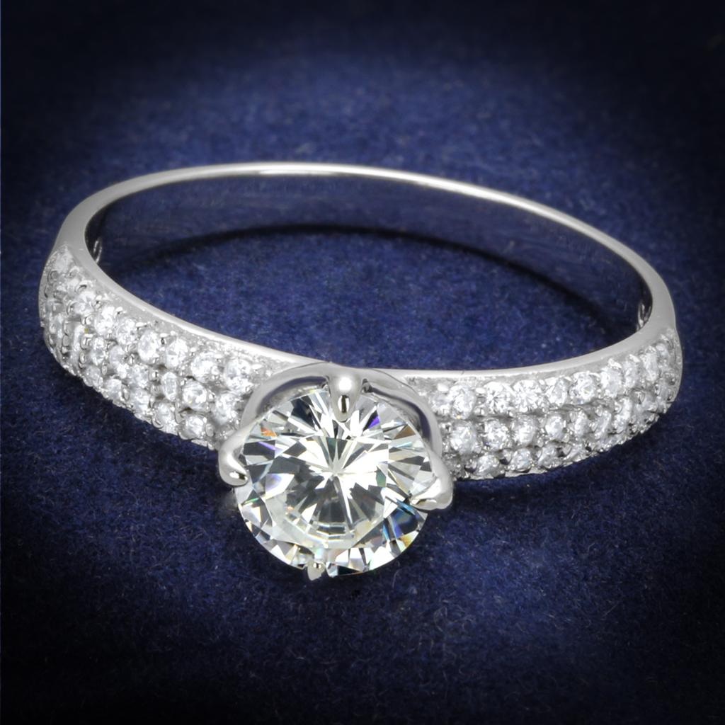 TS458 - Rhodium 925 Sterling Silver Ring with AAA Grade CZ  in Clear-0