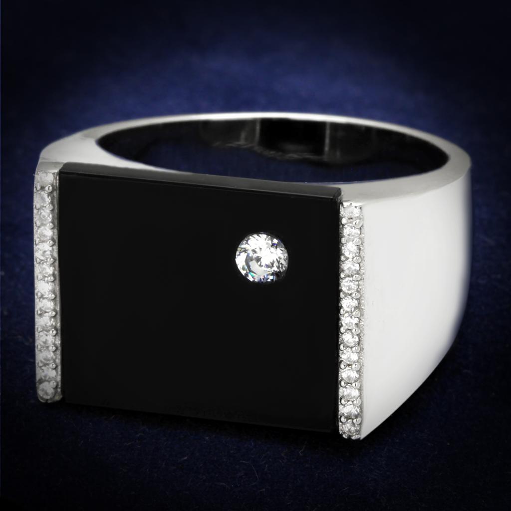 TS459 - Rhodium 925 Sterling Silver Ring with Synthetic Onyx in Jet-0