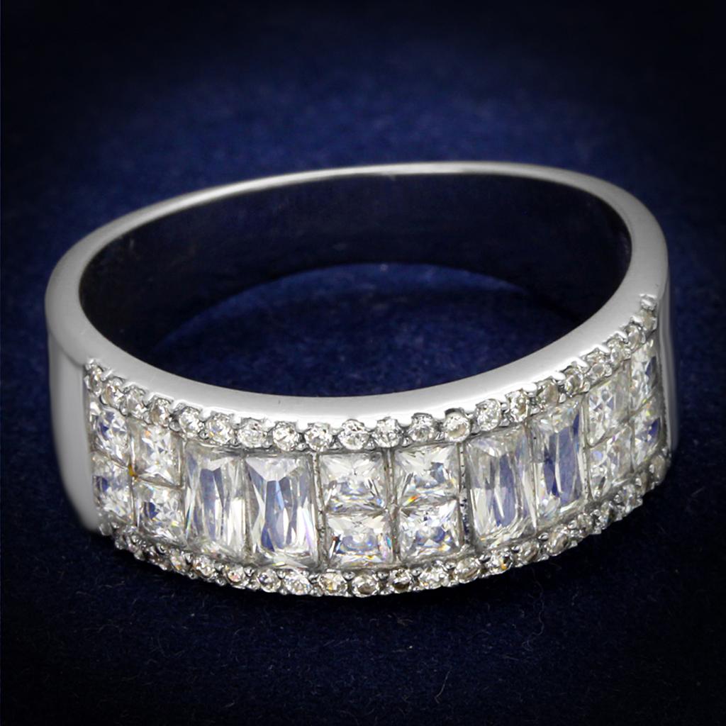 TS460 - Rhodium 925 Sterling Silver Ring with AAA Grade CZ  in Clear-0