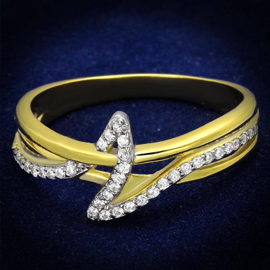 TS461 - Gold+Rhodium 925 Sterling Silver Ring with AAA Grade CZ  in Clear-0