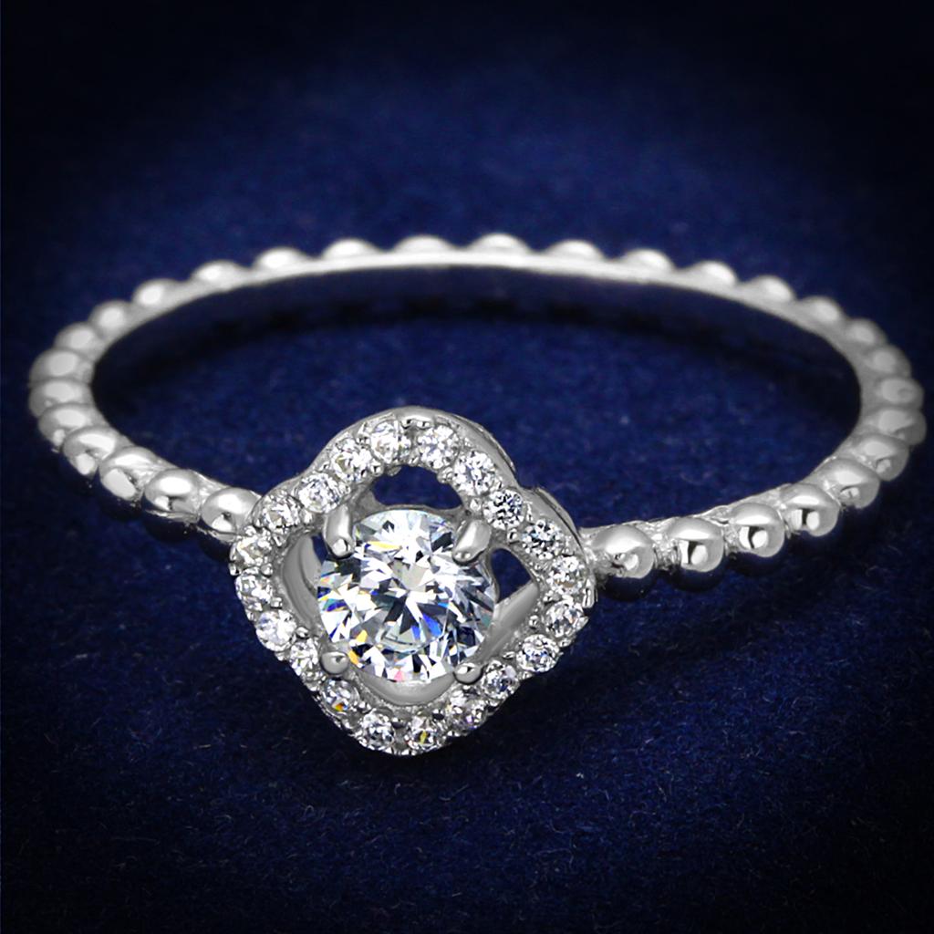 TS462 - Rhodium 925 Sterling Silver Ring with AAA Grade CZ  in Clear-0