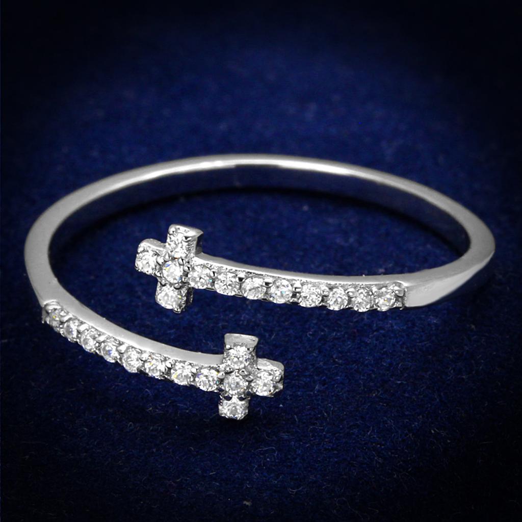 TS463 - Rhodium 925 Sterling Silver Ring with AAA Grade CZ  in Clear-0