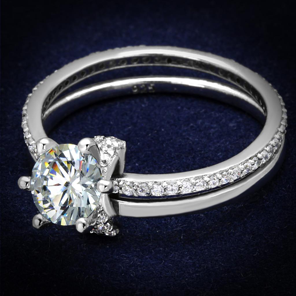 TS464 - Rhodium 925 Sterling Silver Ring with AAA Grade CZ  in Clear-0