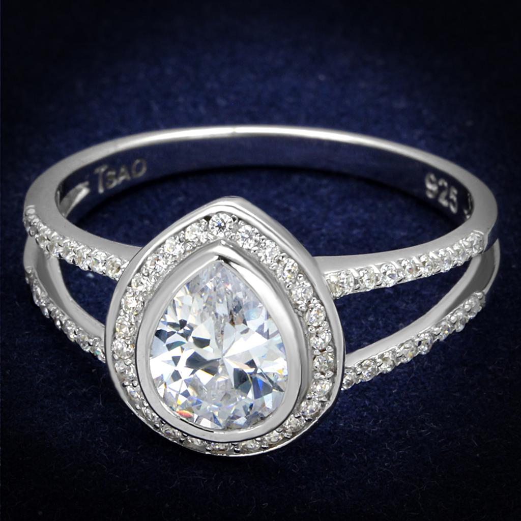 TS465 - Rhodium 925 Sterling Silver Ring with AAA Grade CZ  in Clear-0