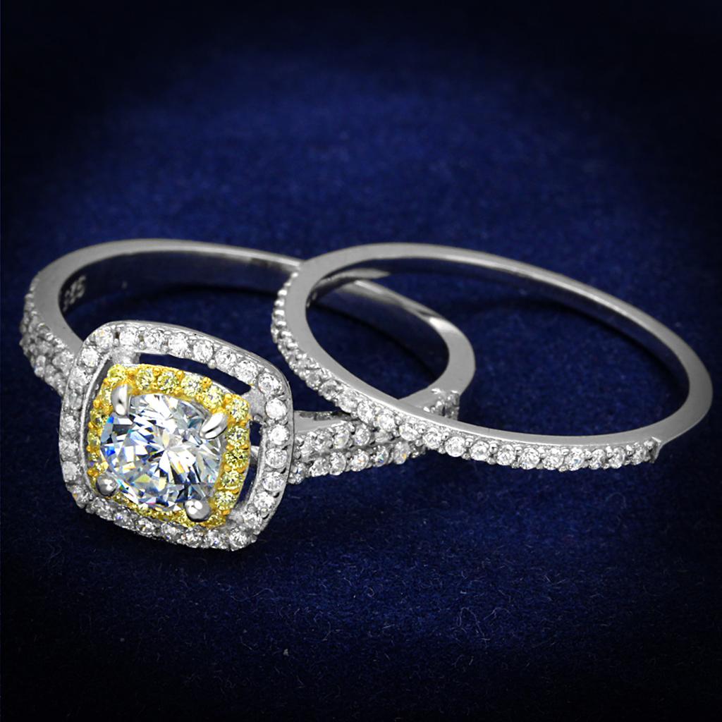 TS467 - Reverse Two-Tone 925 Sterling Silver Ring with AAA Grade CZ  in Clear-0