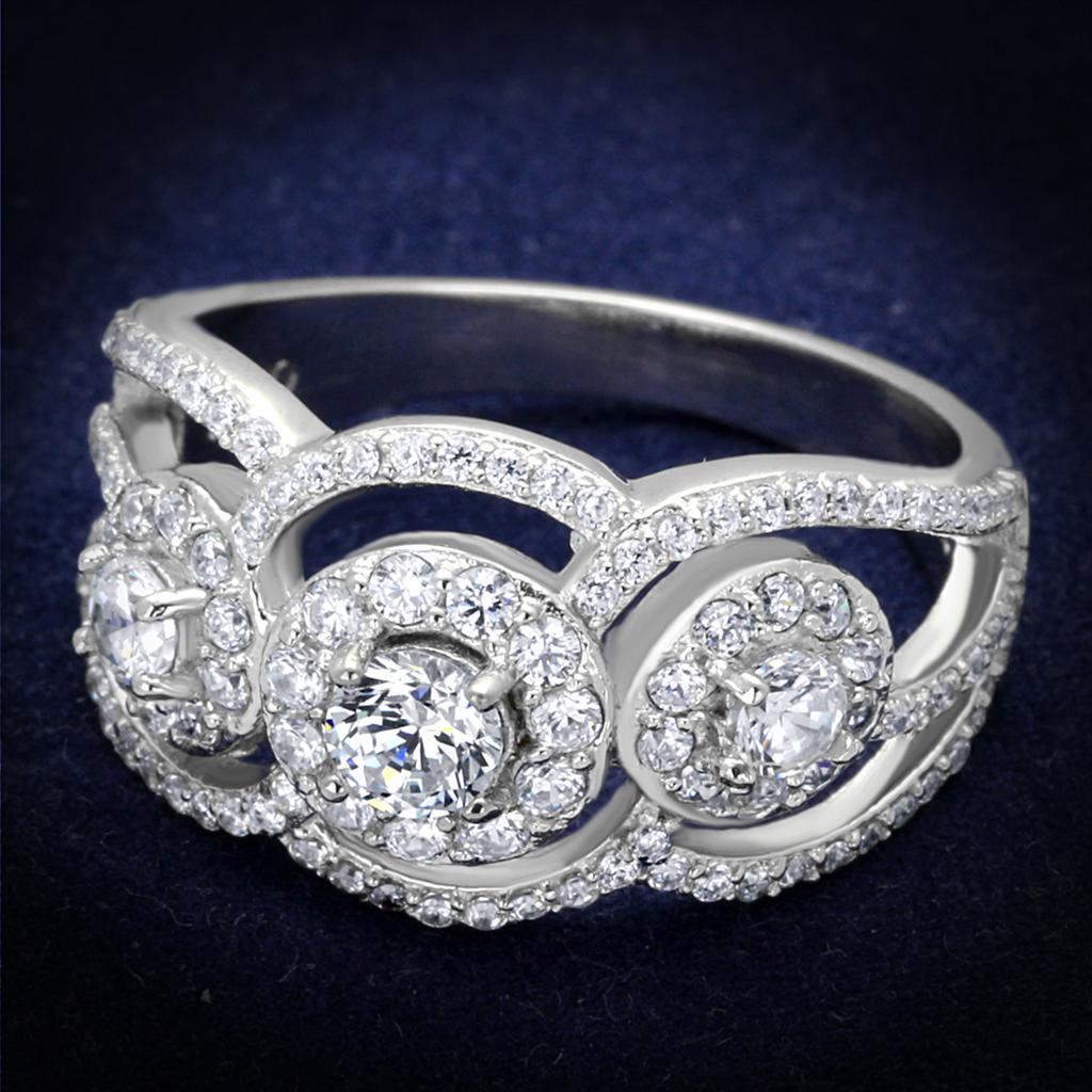 TS468 - Rhodium 925 Sterling Silver Ring with AAA Grade CZ  in Clear-0