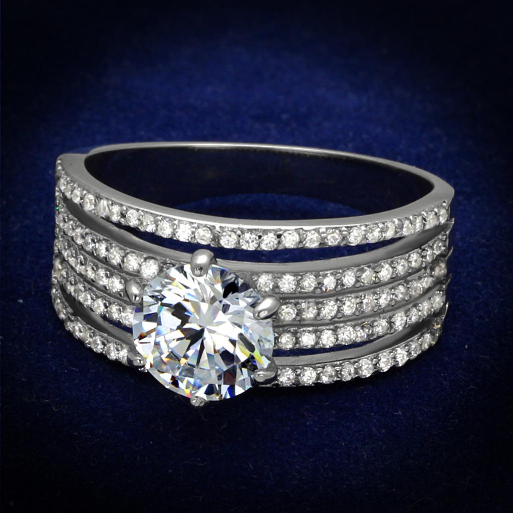 TS473 - Rhodium 925 Sterling Silver Ring with AAA Grade CZ  in Clear-0
