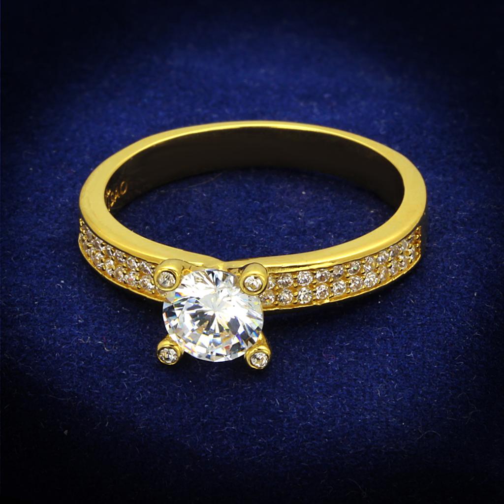TS474 - Gold 925 Sterling Silver Ring with AAA Grade CZ  in Clear-0