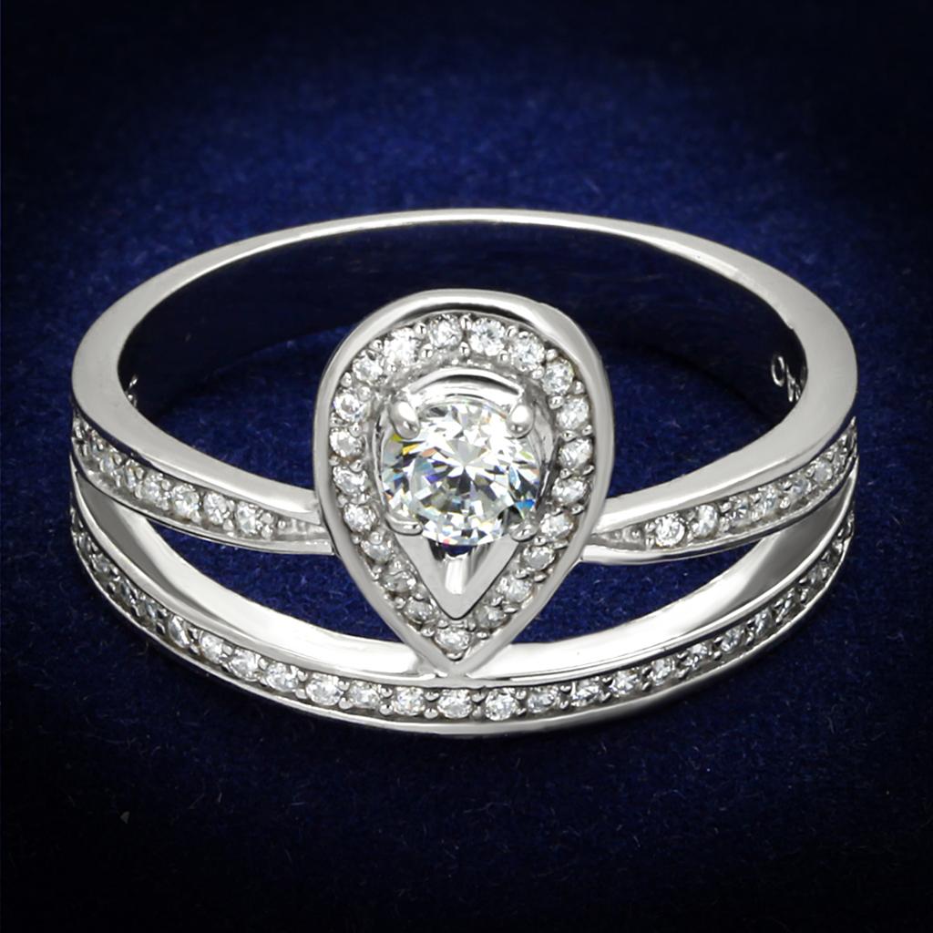 TS476 - Rhodium 925 Sterling Silver Ring with AAA Grade CZ  in Clear-0