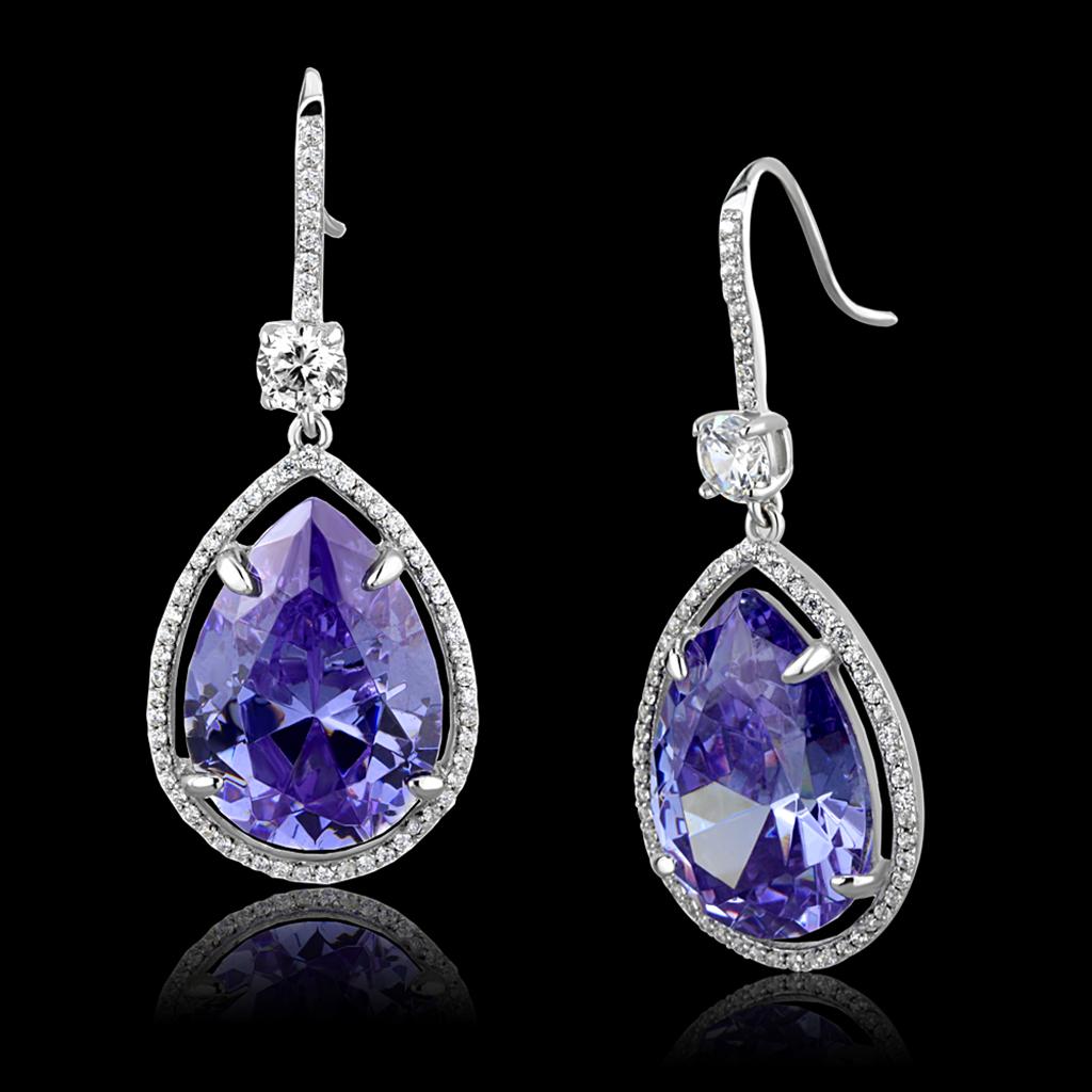 TS477 - Rhodium 925 Sterling Silver Earrings with AAA Grade CZ  in Light Amethyst-0