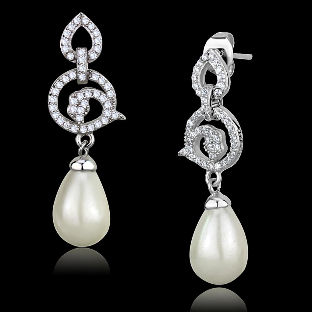 TS480 - Rhodium 925 Sterling Silver Earrings with Synthetic Pearl in Citrine Yellow-0