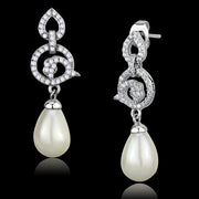 TS480 - Rhodium 925 Sterling Silver Earrings with Synthetic Pearl in Citrine Yellow-0