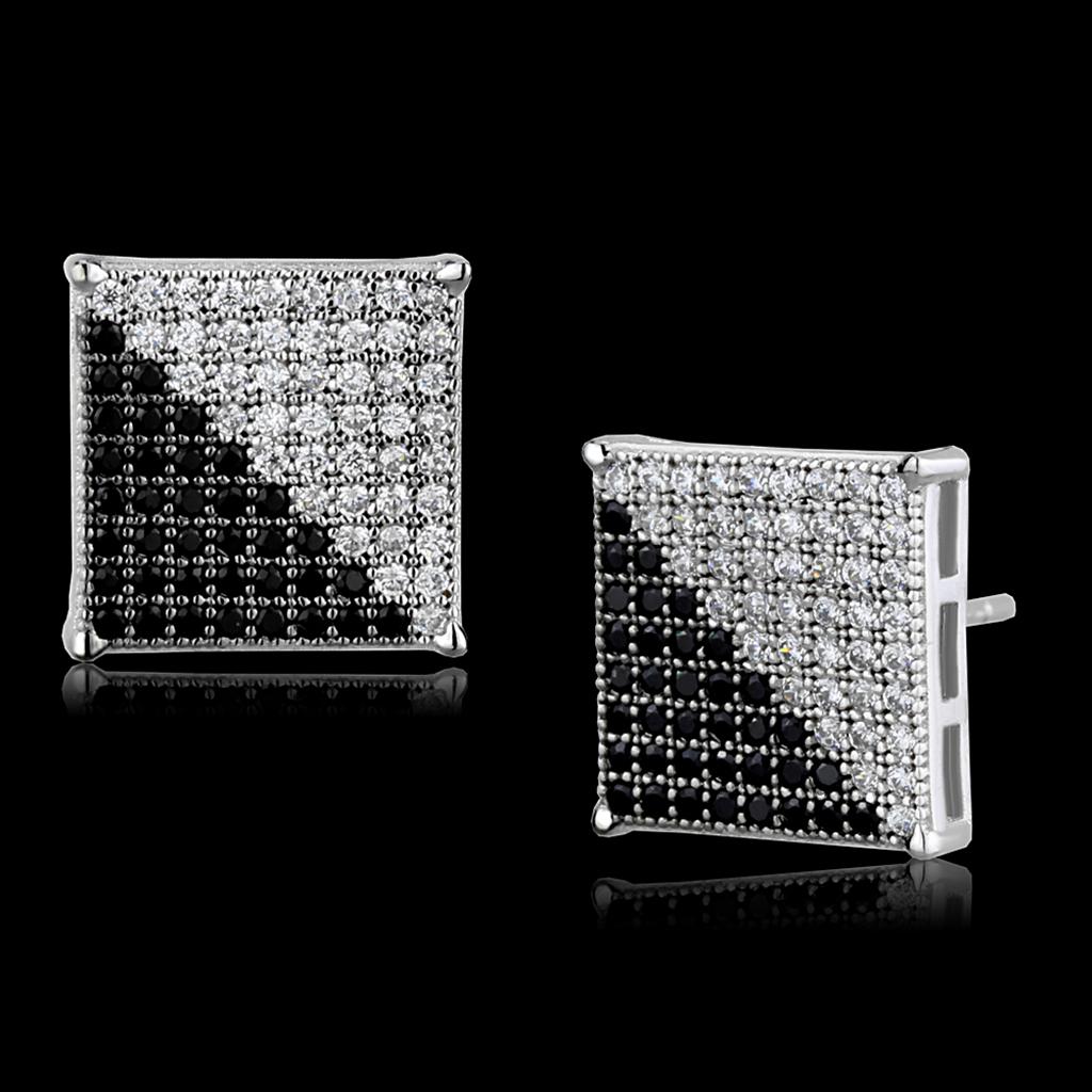 TS482 - Rhodium + Ruthenium 925 Sterling Silver Earrings with AAA Grade CZ  in Black Diamond-0
