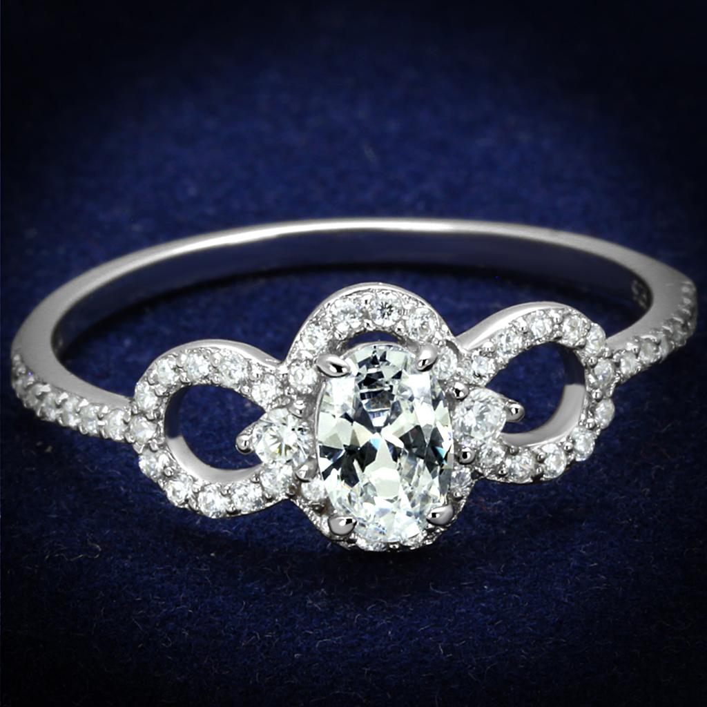 TS486 - Rhodium 925 Sterling Silver Ring with AAA Grade CZ  in Clear-0