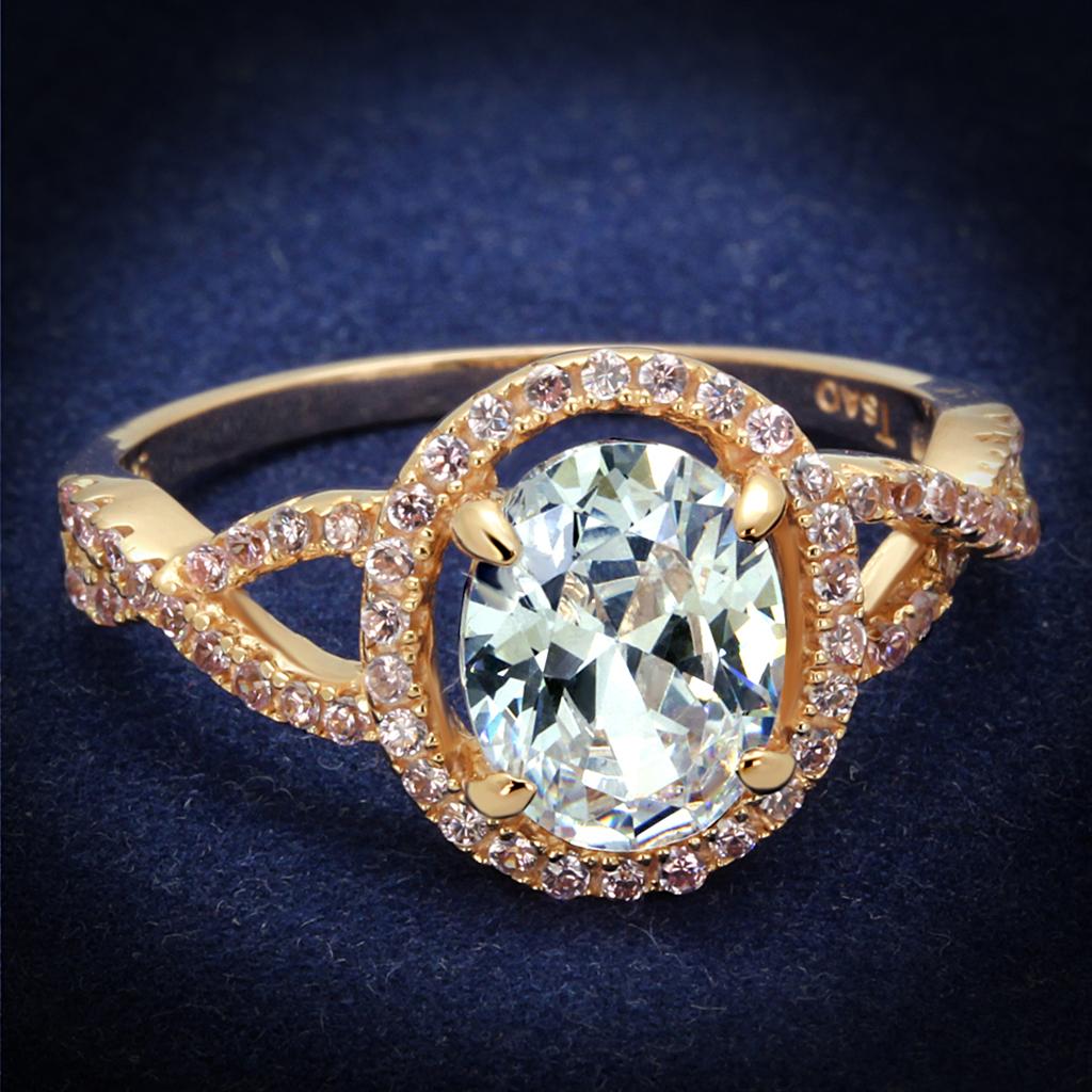 TS489 - Rose Gold 925 Sterling Silver Ring with AAA Grade CZ  in Clear-0
