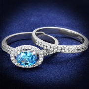 TS490 - Rhodium 925 Sterling Silver Ring with AAA Grade CZ  in Sea Blue-0