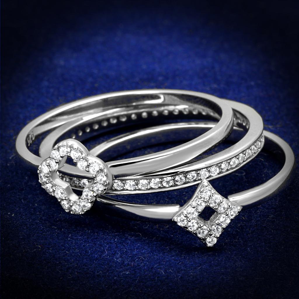 TS491 - Rhodium 925 Sterling Silver Ring with AAA Grade CZ  in Clear-0