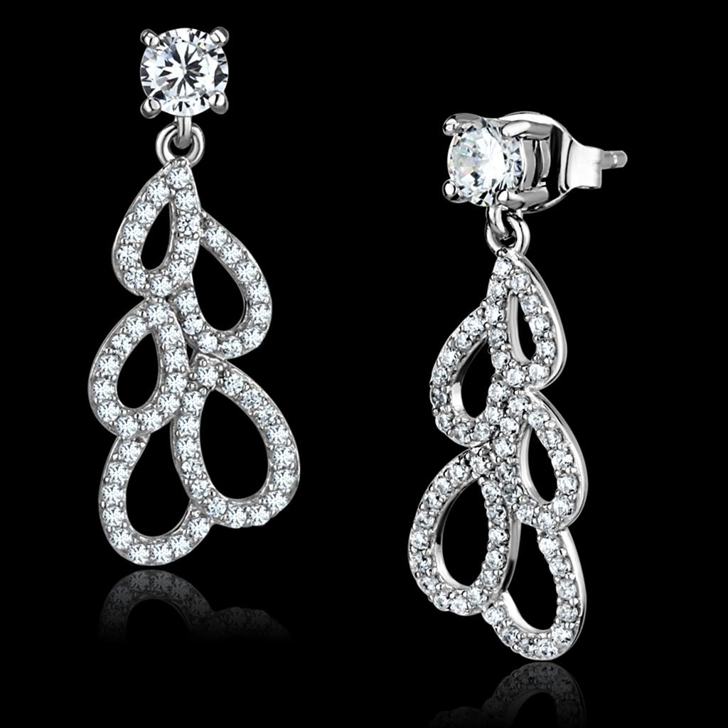 TS496 - Rhodium 925 Sterling Silver Earrings with AAA Grade CZ  in Clear-0