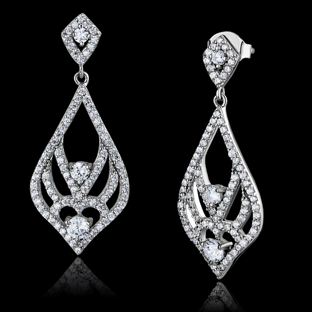TS497 - Rhodium 925 Sterling Silver Earrings with AAA Grade CZ  in Clear-0