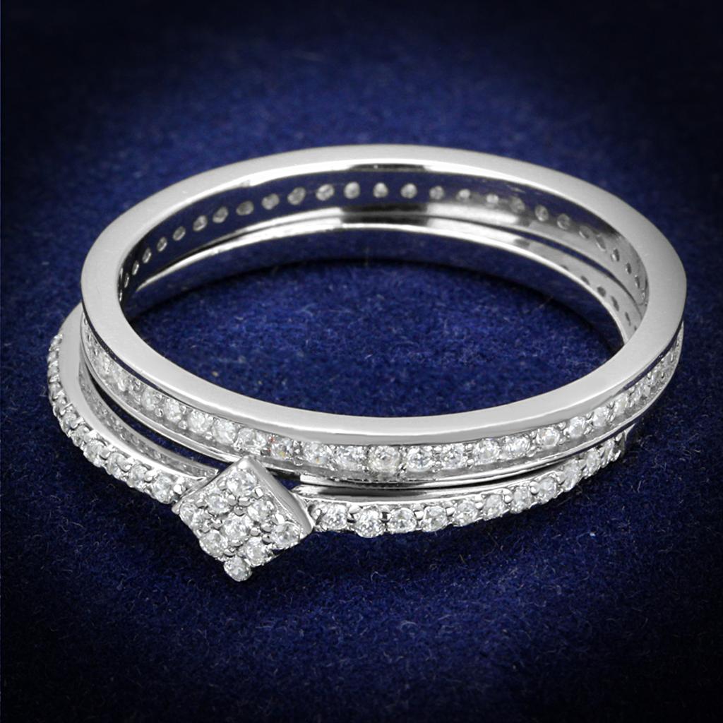 TS498 - Rhodium 925 Sterling Silver Ring with AAA Grade CZ  in Clear-0