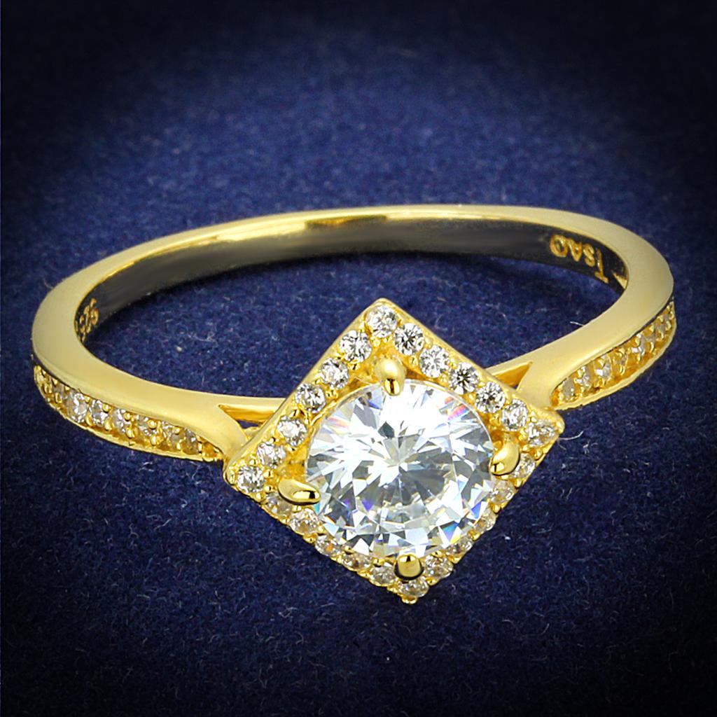 TS500 - Gold 925 Sterling Silver Ring with AAA Grade CZ  in Clear-0