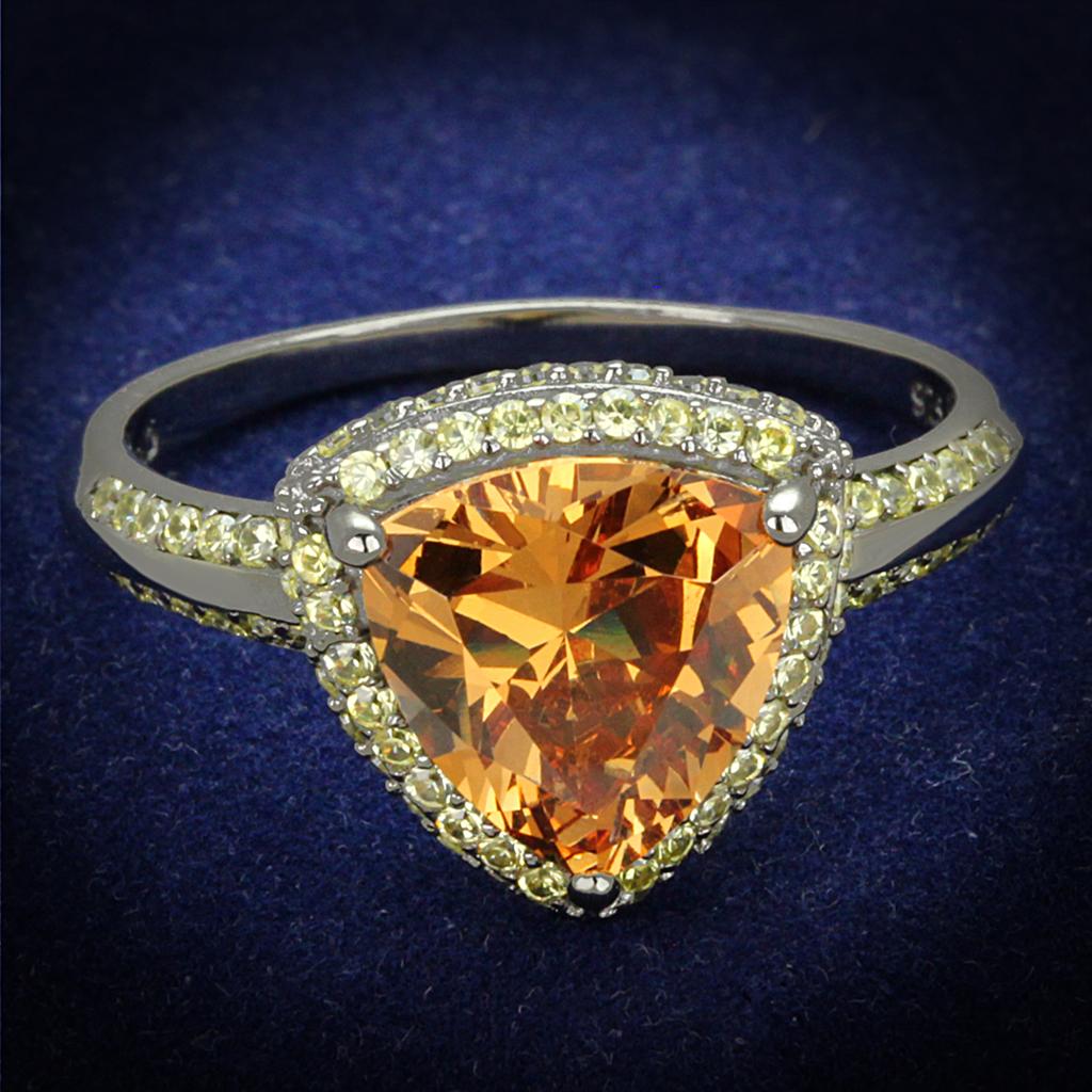 TS501 - Ruthenium 925 Sterling Silver Ring with AAA Grade CZ  in Champagne-0