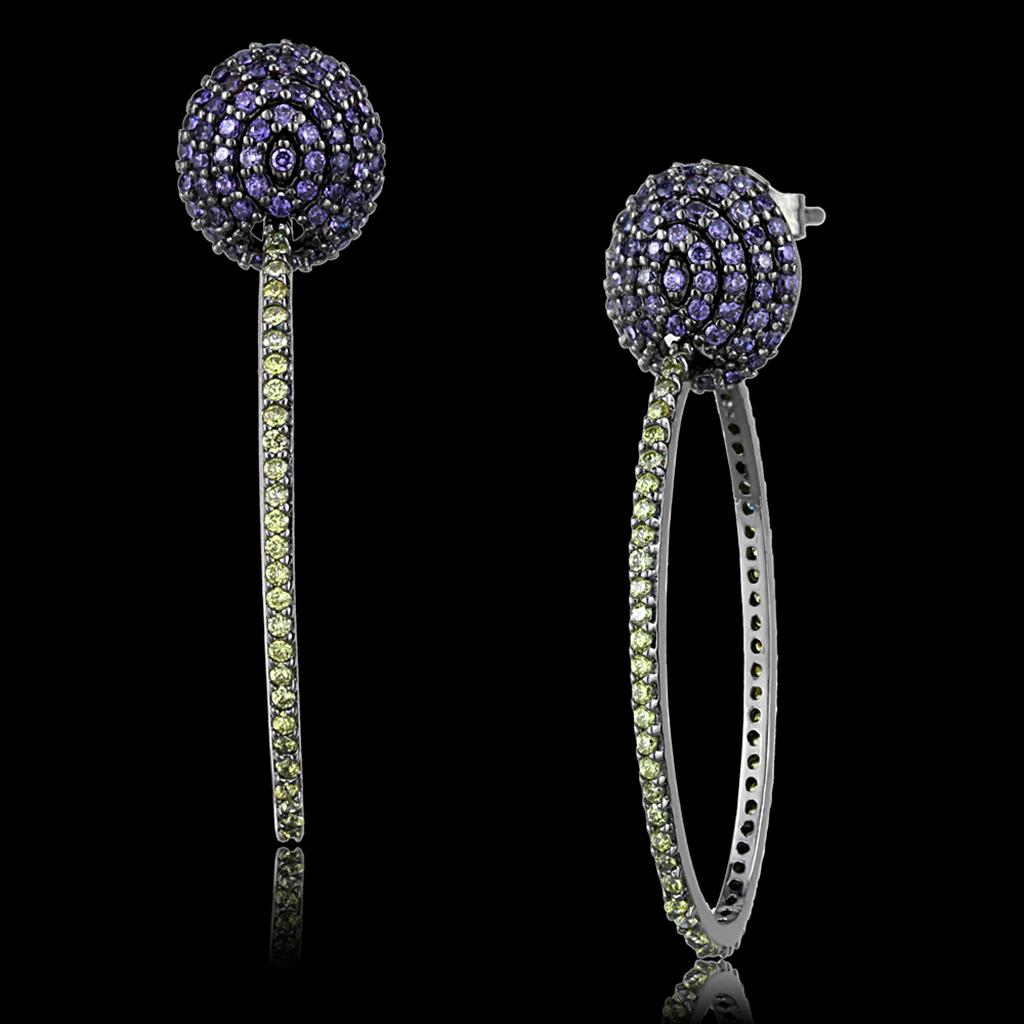 TS509 - Ruthenium 925 Sterling Silver Earrings with AAA Grade CZ  in Multi Color-0