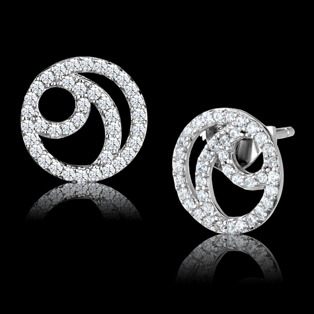TS511 - Rhodium 925 Sterling Silver Earrings with AAA Grade CZ  in Clear-0