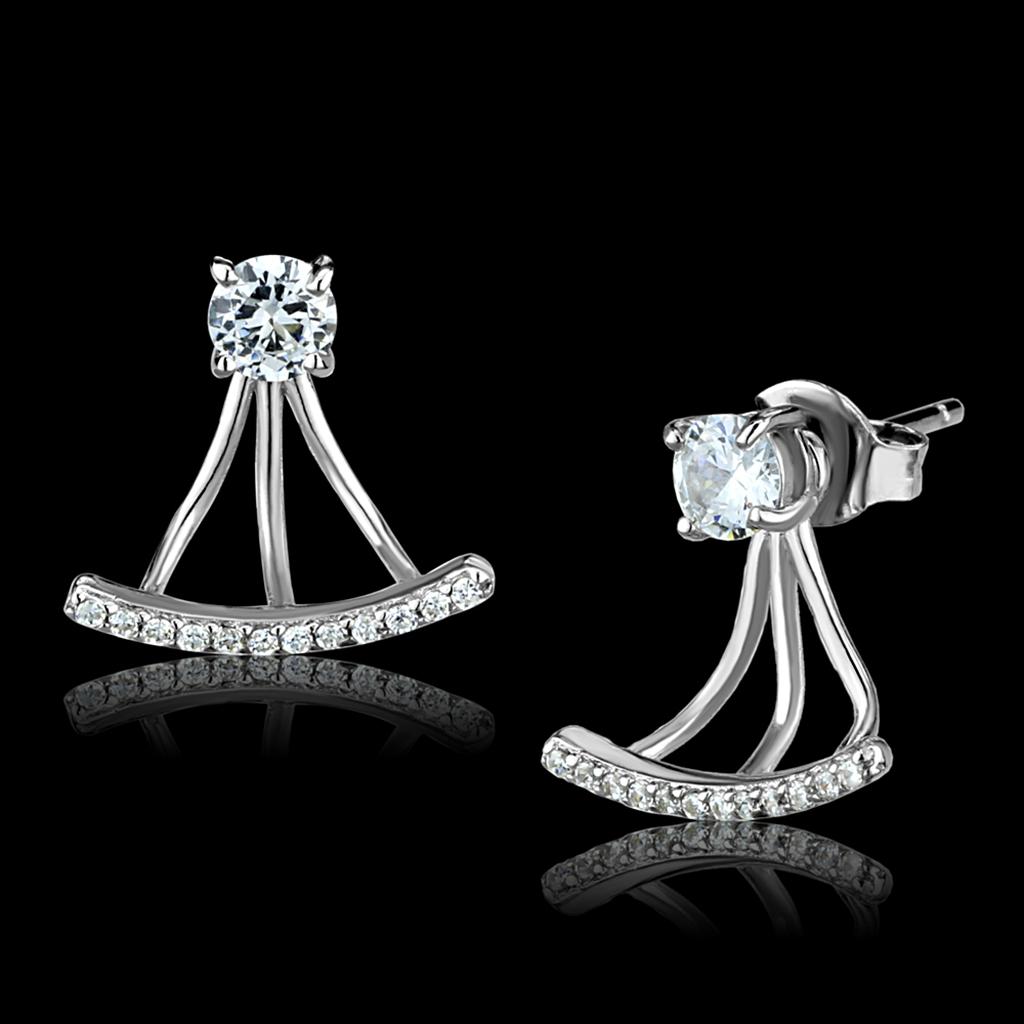 TS512 - Rhodium 925 Sterling Silver Earrings with AAA Grade CZ  in Clear-0