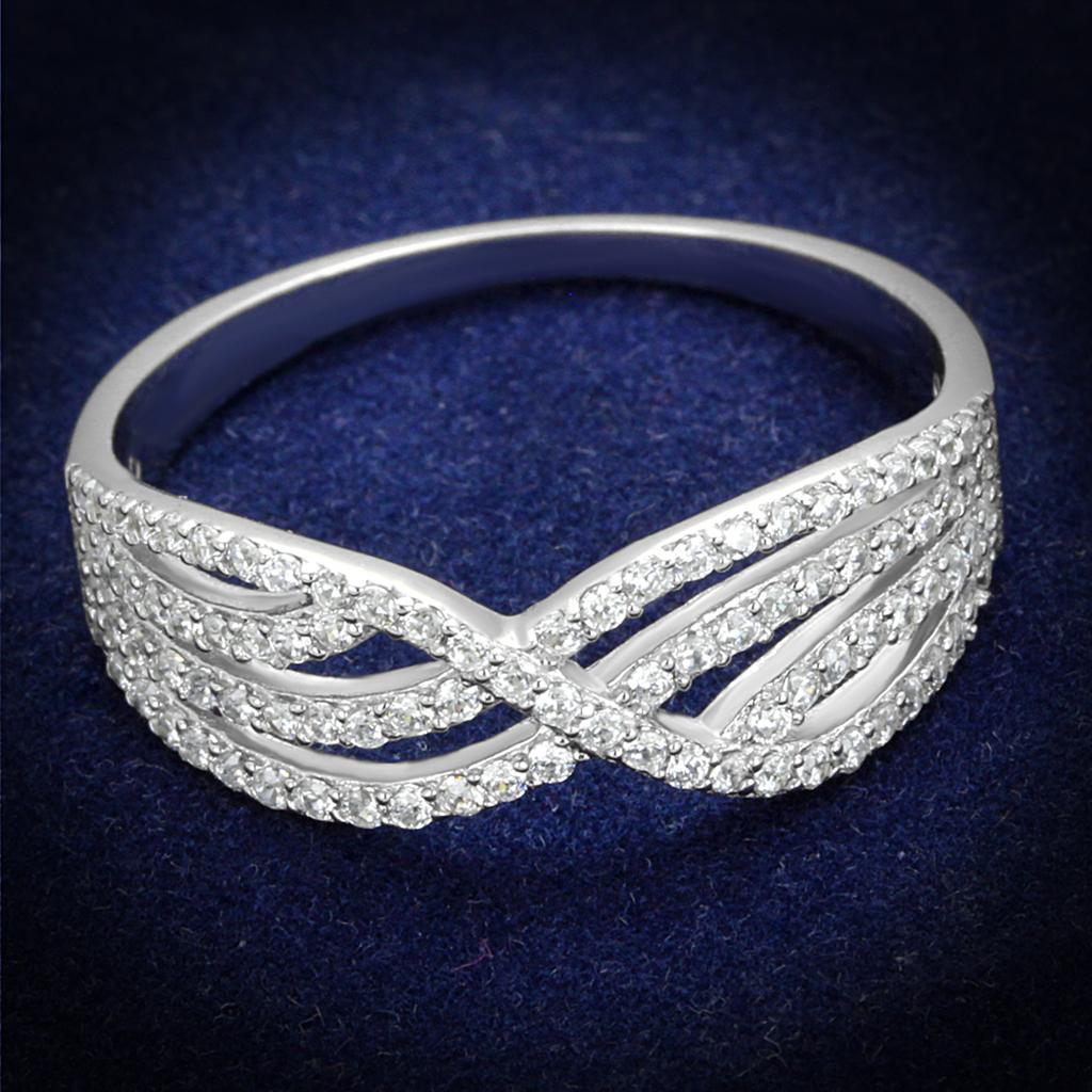 TS516 - Rhodium 925 Sterling Silver Ring with AAA Grade CZ  in Clear-0
