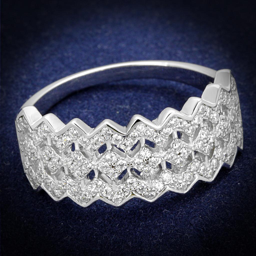 TS517 - Rhodium 925 Sterling Silver Ring with AAA Grade CZ  in Clear-0
