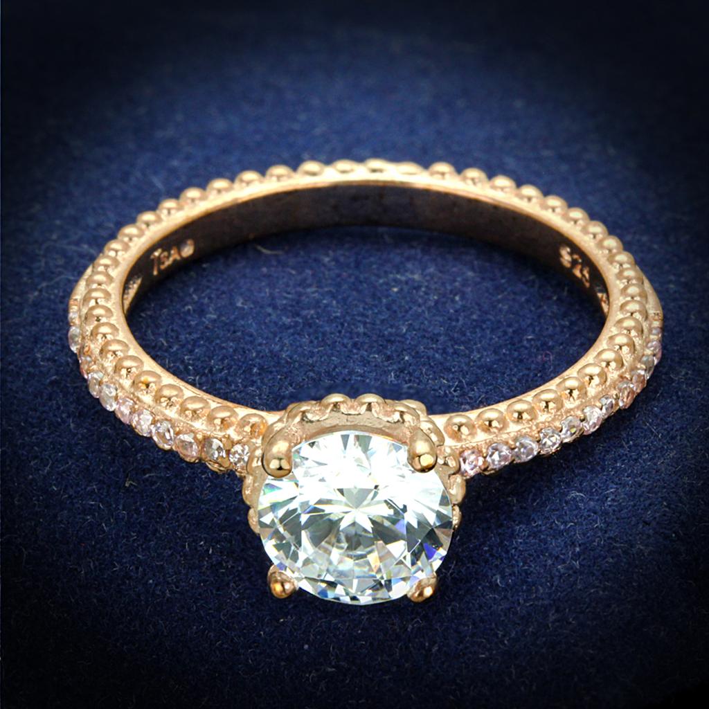 TS518 - Rose Gold 925 Sterling Silver Ring with AAA Grade CZ  in Clear-0