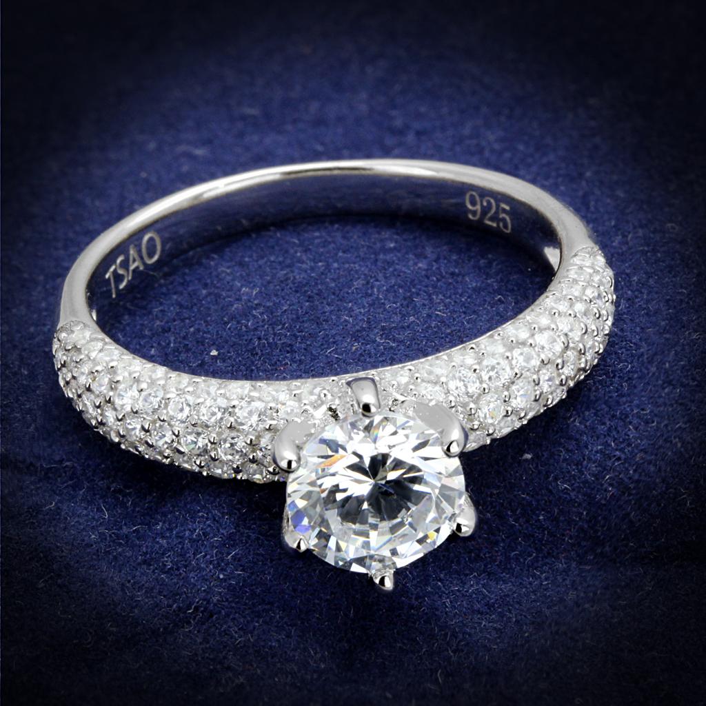 TS521 - Rhodium 925 Sterling Silver Ring with AAA Grade CZ  in Clear-0