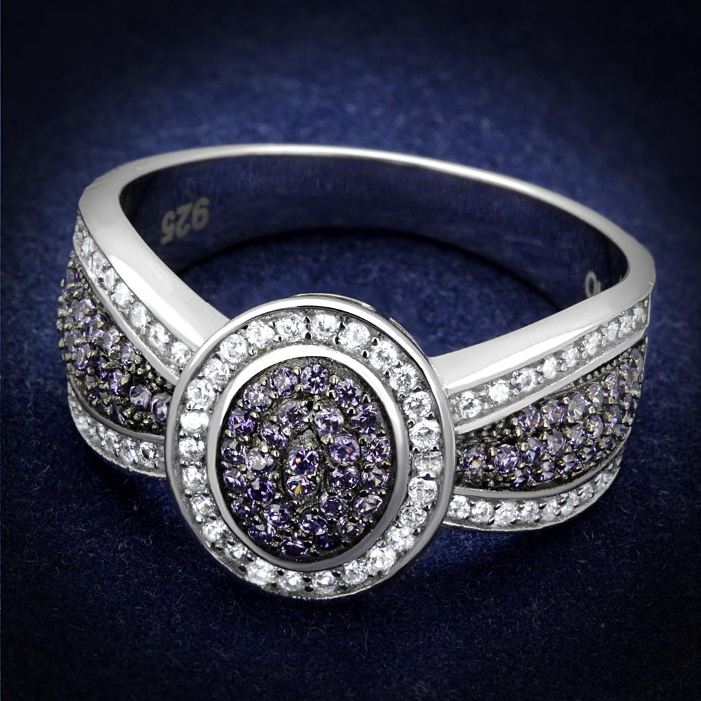 TS523 - Rhodium + Ruthenium 925 Sterling Silver Ring with AAA Grade CZ  in Amethyst-0
