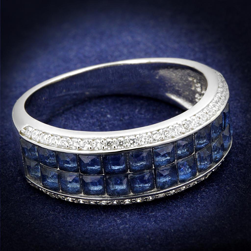 TS526 - Rhodium 925 Sterling Silver Ring with Synthetic Synthetic Glass in Montana-0