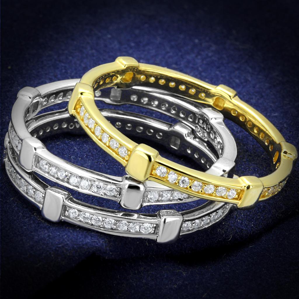 TS527 - Gold+Rhodium 925 Sterling Silver Ring with AAA Grade CZ  in Clear-0