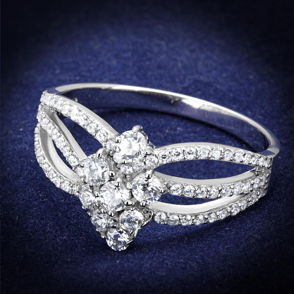 TS528 - Rhodium 925 Sterling Silver Ring with AAA Grade CZ  in Clear-0