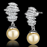 TS531 - Rhodium 925 Sterling Silver Earrings with Synthetic Pearl in Topaz-0