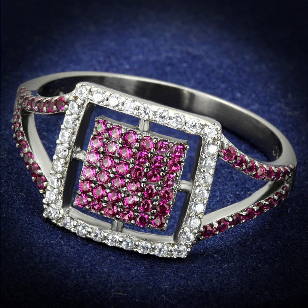 TS533 - Rhodium + Ruthenium 925 Sterling Silver Ring with AAA Grade CZ  in Ruby-0